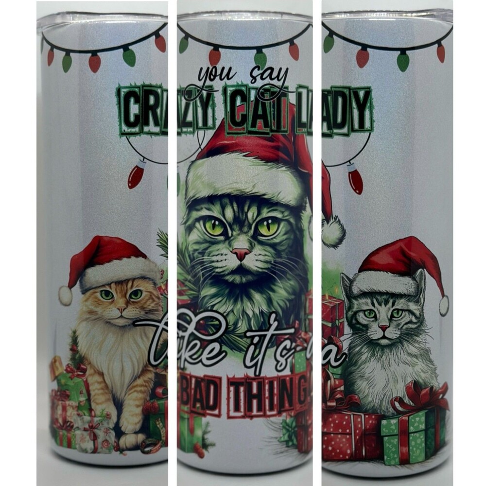 NEW Crazy Cat Lady 20 oz. Stainless Steel Tumbler w/Straw Set & Silicone Tip